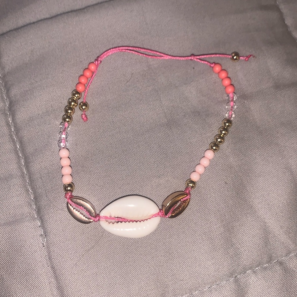 Justice Pink & Gold Beaded Cowrie Shell Bracelet
